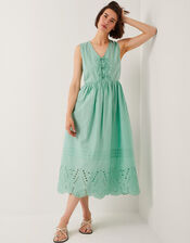 Sadie Tie Broderie Midi Dress, SEA GREEN, large