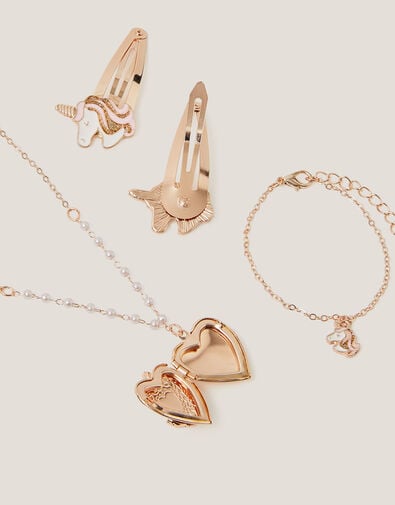 Unicorn Locket Jewelry & Hair Clips Set, , large