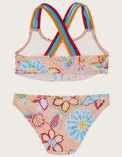 Floral Print Frill Bikini Set, Orange (CORAL), large