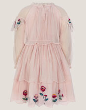 Floral Embroidered Scallop Tiered Dress, Cream (CREAM), large