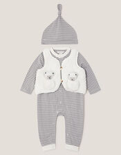 Newborn Polar Bear Gilet & Sleepsuit Set, White (WHITE), large