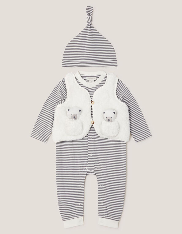 Newborn Polar Bear Gilet & Sleepsuit Set, White (WHITE), large