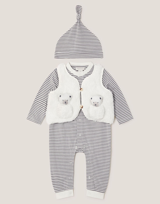 Newborn Polar Bear Gilet & Sleepsuit Set, White (WHITE), large