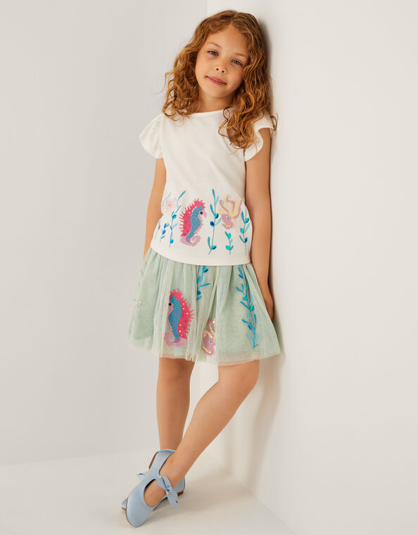 Sea Creature Embellished Disco Skirt, Green (GREEN), large