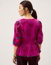 Tammy Puff Sleeve Embroidered Top, Pink (BRIGHT PINK), large