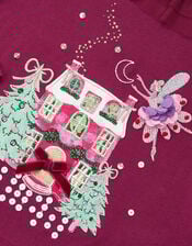Christmas House Embellished Long Sleeve Top, Red (BURGUNDY), large
