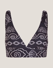 Macie Shell Print Bikini Top, Black (BLACK), large