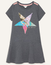 Embellished Star Sweat Dress, Grey (CHARCOAL), large
