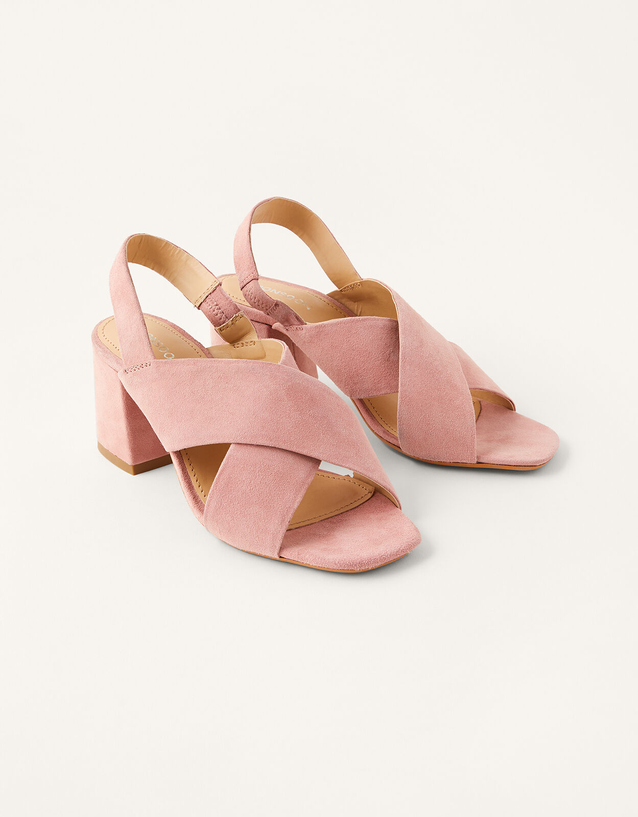 Suede Cross Over Block Heel Sandals Pink