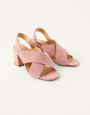 Suede Cross-Over Block Heel Sandals, Pink (BLUSH), large
