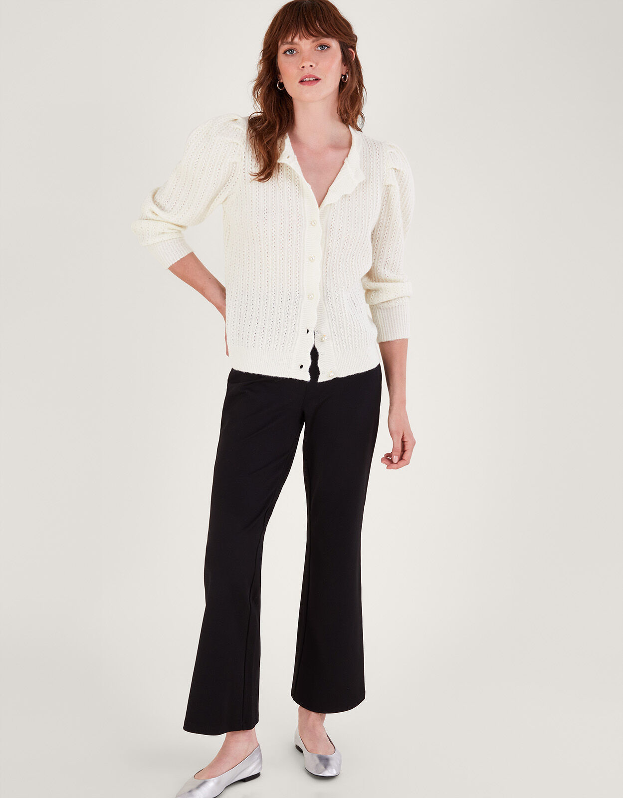 Puff Sleeve Cardigan Ivory Cardigans Monsoon Global