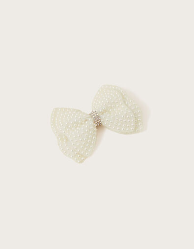 Sara Sparkle Pearl Bow Hair Clip, , large