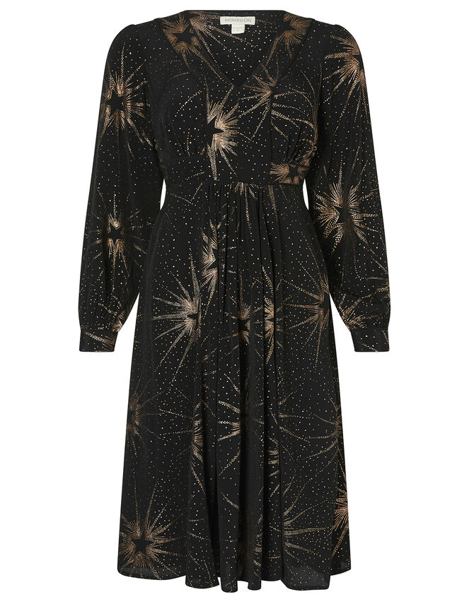 Star Foil Print Midi Dress, Black (BLACK), large