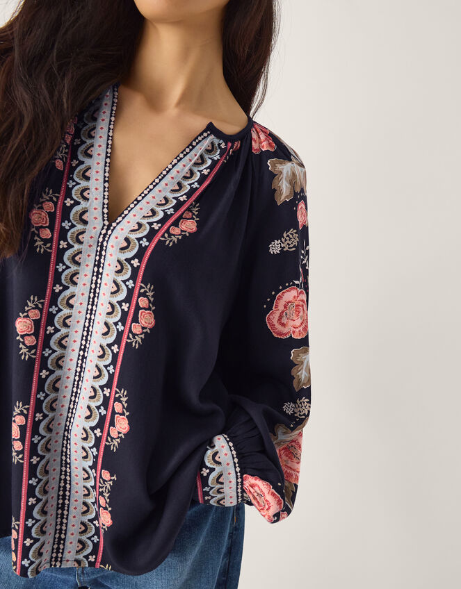 Rosalie V-Neck Floral Print Blouse, Blue (NAVY), large