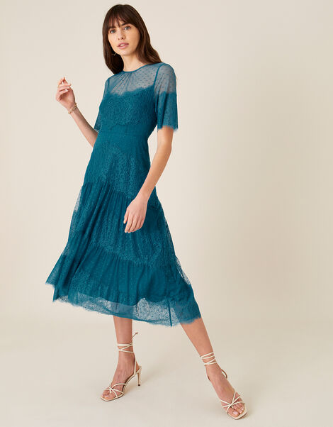 Millie Spot Lace Mesh Dress Teal, Teal (TEAL), large