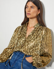 Lena Leopard Blouse, Gold (GOLD), large