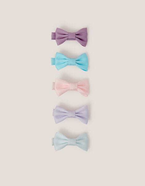 5-Pack Mini Bow Hair Clips, Blue (BLUE), large