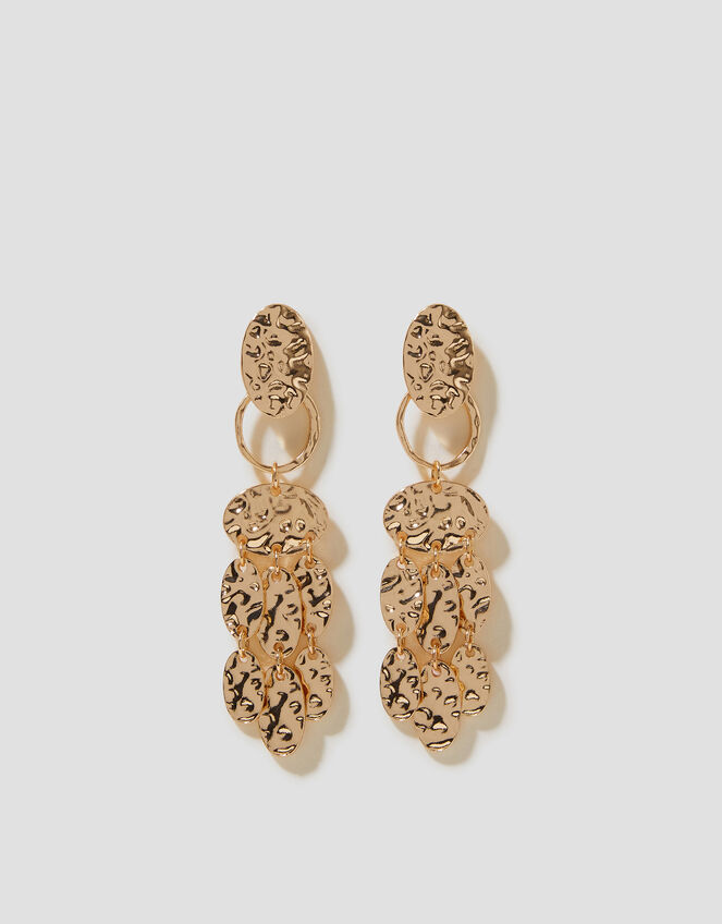 Hammered Disc Tassel Drop Earrings, , large