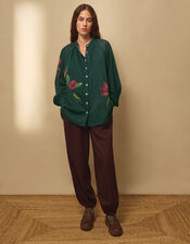 East Freddie Hand-Painted Floral Print Shirt , Green (DARK GREEN), large