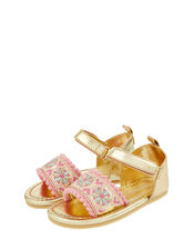 Baby Emily Embroidered Walker Sandals, Gold (GOLD), large