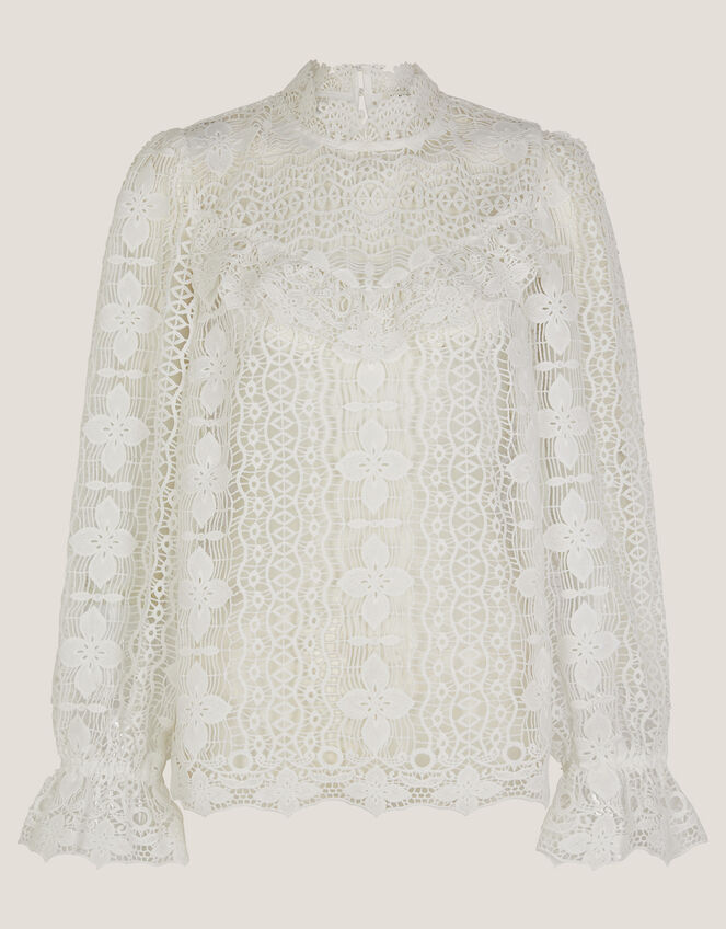 Phoebe Sheer Lace Blouse, White (WHITE), large
