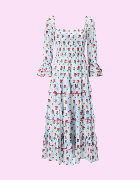 India & Mills Florence Floral Stripe Maxi Dress, Blue (BLUE), large