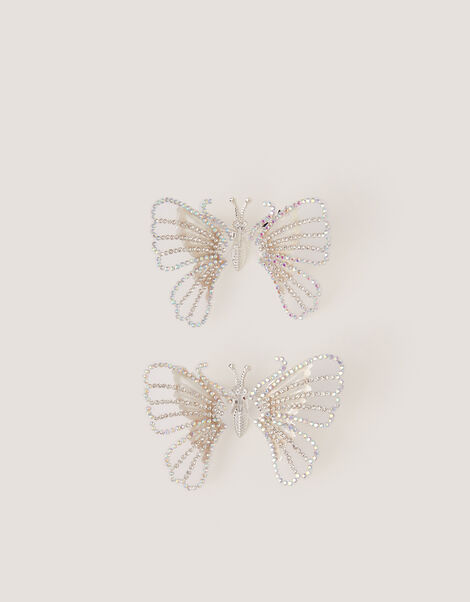 2-Pack Rhinestone Spring Butterfly Hair Clips, Silver (SILVER), large
