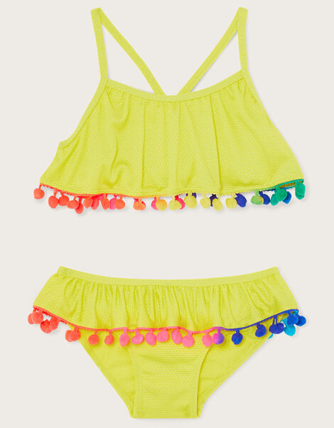 Pom-Pom Trim Bikini Set, Yellow (YELLOW), large