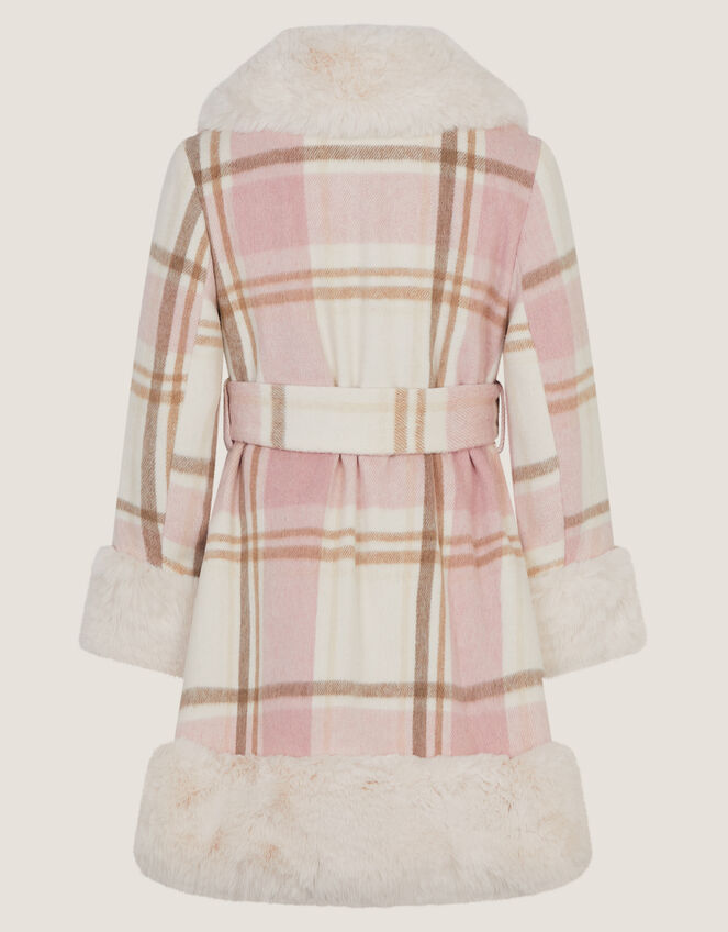Aurora Check Print Faux Fur Coat, Pink (PINK), large
