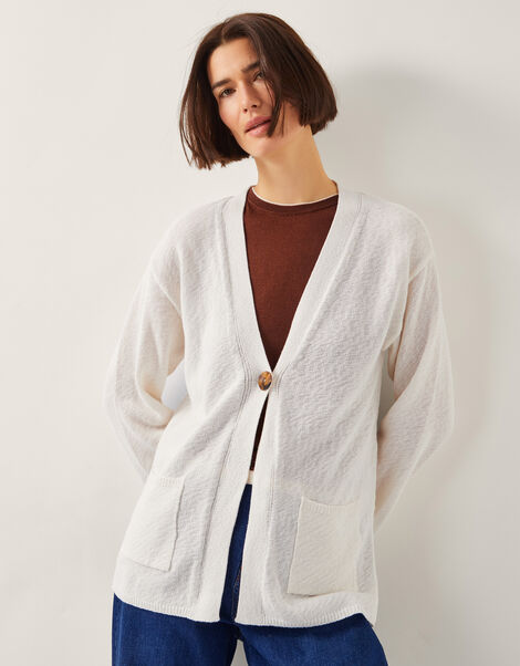 Clo Knit Single-Button Cardigan, Ivory (IVORY), large
