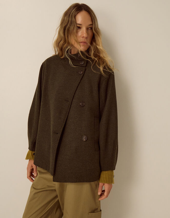 Pip Funnel Neck Herringbone Coat, Green (GREEN), large