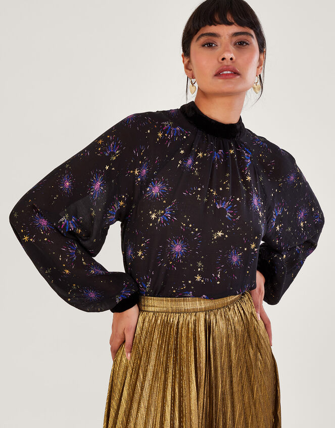 Felicia Print Blouse, Blue (NAVY), large