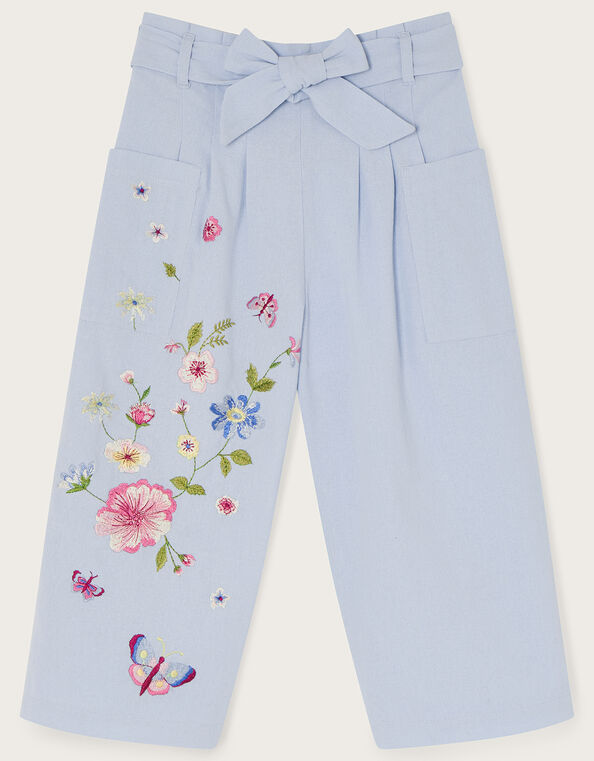 Boutique Zena Embroidered Paper Bag Trousers Blue, Blue (BLUE), large