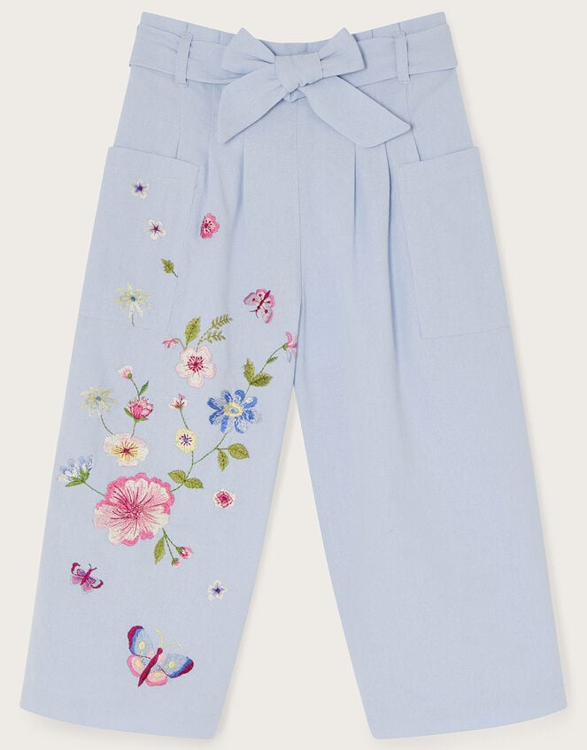 Boutique Zena Embroidered Paper Bag Trousers, Blue (BLUE), large