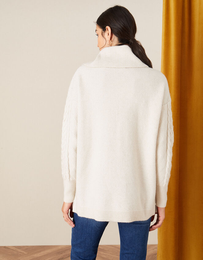 Statement Split Neck Cable Knit Jumper, Cream (CREAM), large
