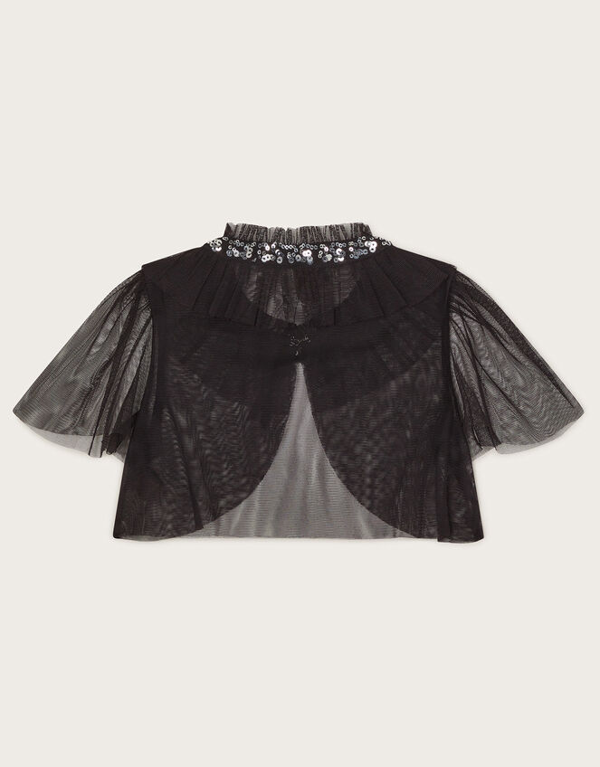 Crop Tulle Cape Jacket, Black (BLACK), large