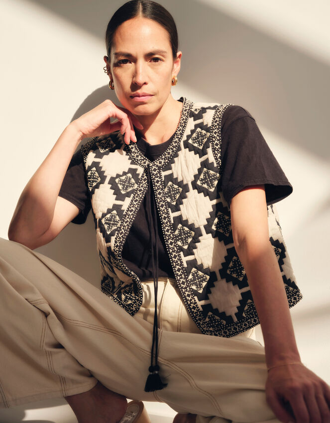 East Kaira Beaded Geometric Waistcoat, Grey (CHARCOAL), large
