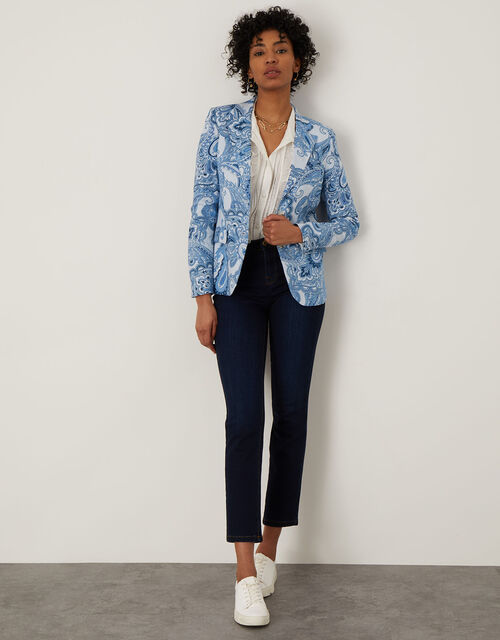 Paisley Jacket in Linen Blend Blue Women's Jackets Monsoon Global.