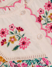 Floral Print Scallop Collar Blouse, Ivory (IVORY), large