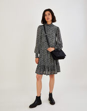 Smock High Neck Paisley Jersey Dress, Black (BLACK), large