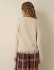 Fina Fringe Crew Neck Cardigan, Ivory (IVORY), large