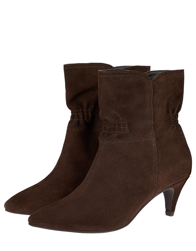 Ruched Suede Ankle Boots, Brown (CHOCOLATE), large
