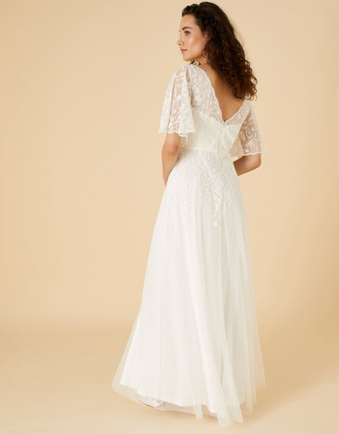 Michelle Short Sleeve Bridal Maxi Dress, Ivory (IVORY), large