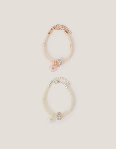 2-Pack Flower Charm Pearl Tube Bracelets, , large