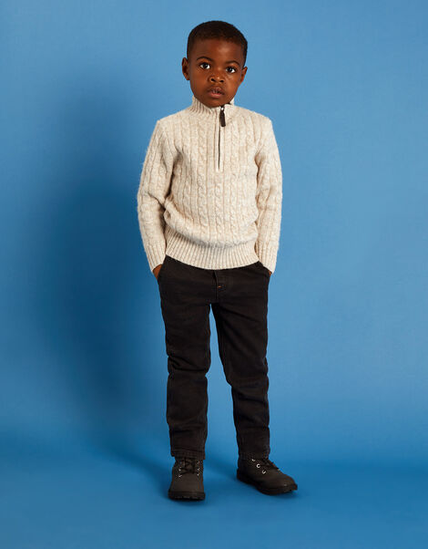 Cable Knit Half Zip Jumper, Natural (STONE), large