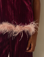 Emma Sleeveless Faux Feather Velvet Top, Red (BURGUNDY), large