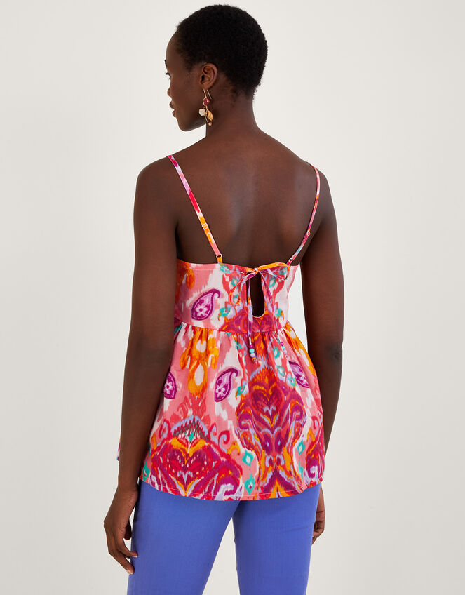 Ikat Paisley Print Cut-Out Cami in Sustainable Cotton, Pink (PINK), large