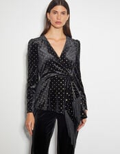 Fable V-Neck Spot Velvet Top, Black (BLACK), large