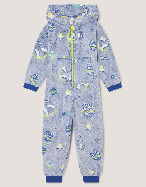 Glow In The Dark Space Fleece Onesie, Blue (BLUE), large