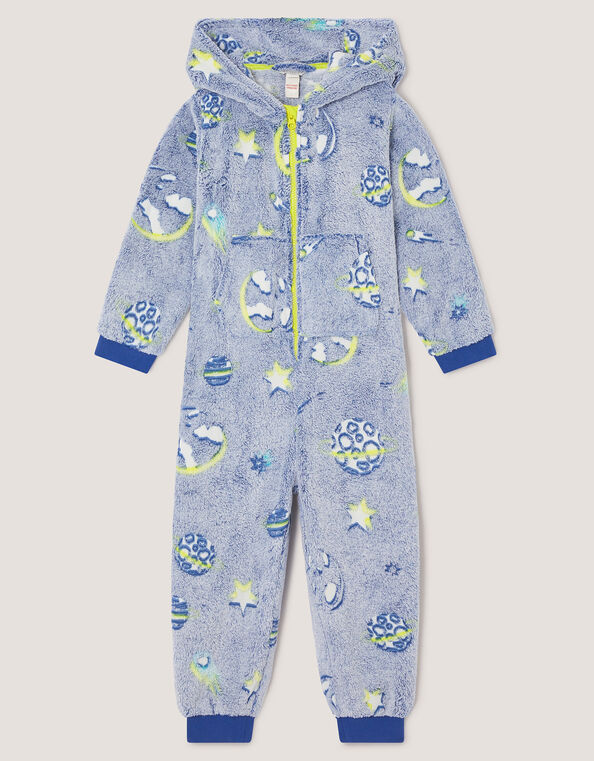 Glow In The Dark Space Fleece Onesie, Blue (BLUE), large